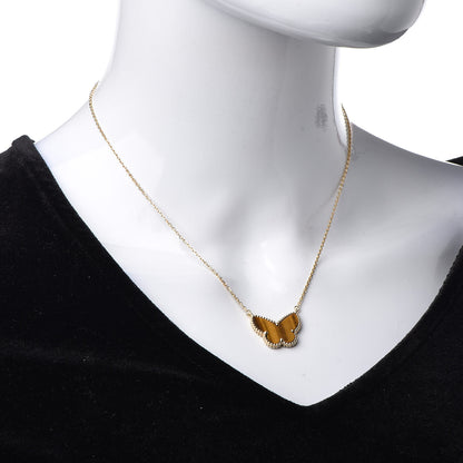Van Cleef & Arpels 18K Yellow Gold Tiger Eye Lucky Alhambra Butterfly Pendant Necklace 2 of 8