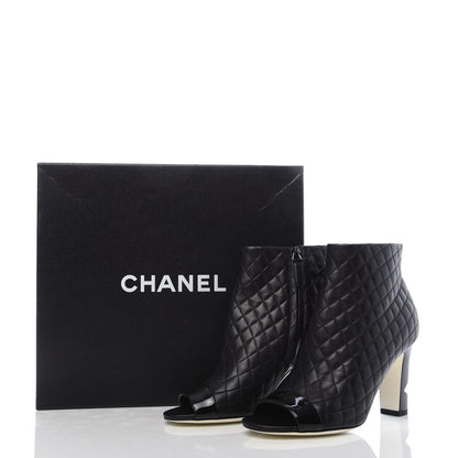 Chanel Lambskin Quilted Patent Short Boots 37 Black 7 of 7