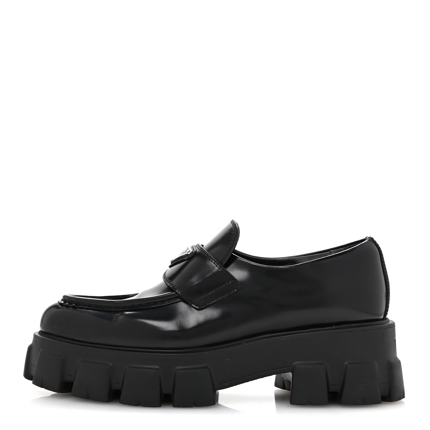 Prada Spazzolato Triangle Logo Monolith Pointy 55mm Loafers 38 Black 1 of 10