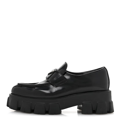 Prada Spazzolato Triangle Logo Monolith Pointy 55mm Loafers 38 Black 1 of 10