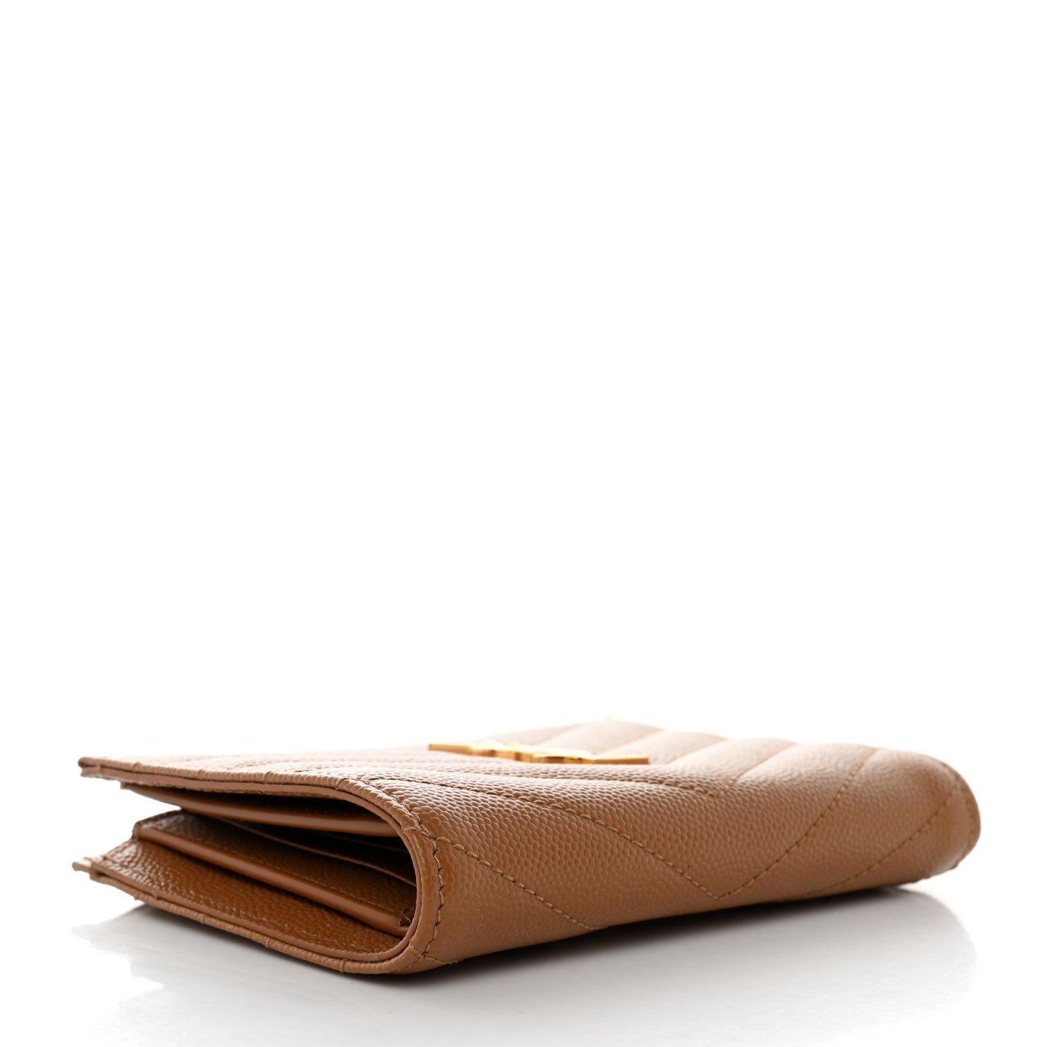 Saint Laurent Grain De Poudre Matelasse Chevron Monogram Zipped Card Case Natural Dark 4 of 7