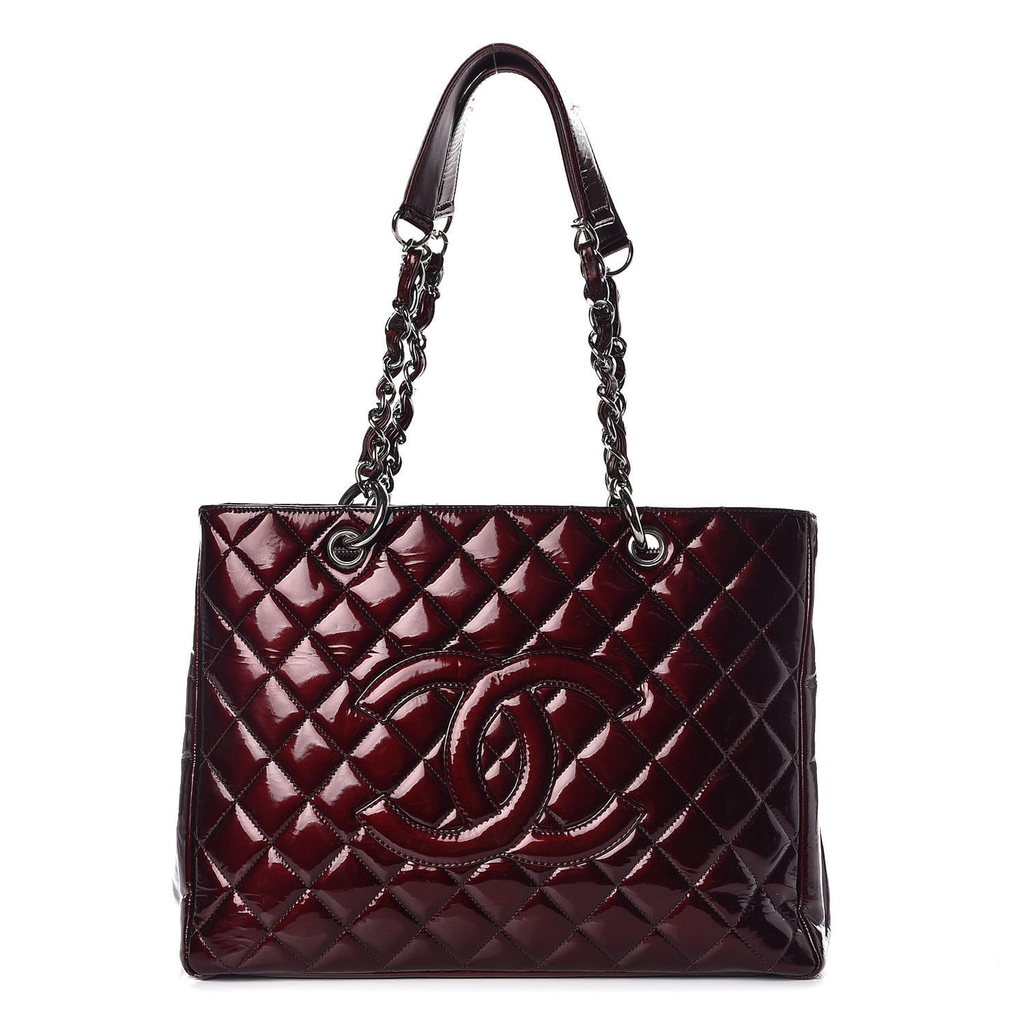 Patent Quilted Grand Shopping Tote GST Dark Bordeaux