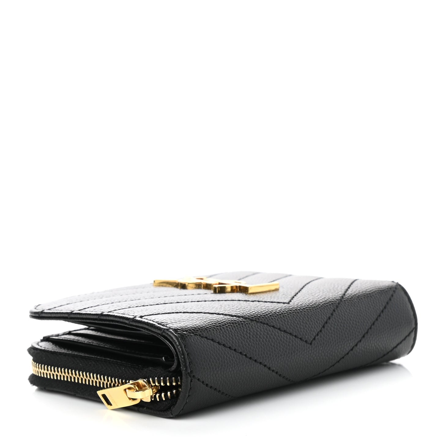 Grain De Poudre Matelasse Chevron Monogram Compact Zip Around Wallet Black