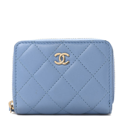 Chanel Lambskin Quilted Compact Zipped Wallet Light Blue 1 of 8