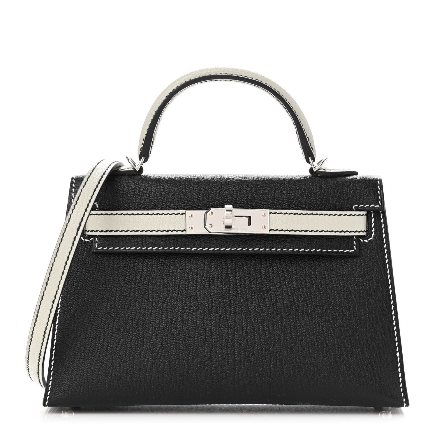 Hermes Chevre Mysore Horseshoe Mini Kelly Sellier 20 Black Gris Meyer 1 of 10