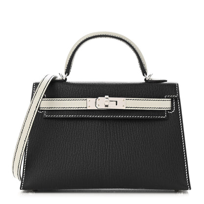 Hermes Chevre Mysore Horseshoe Mini Kelly Sellier 20 Black Gris Meyer 1 of 10