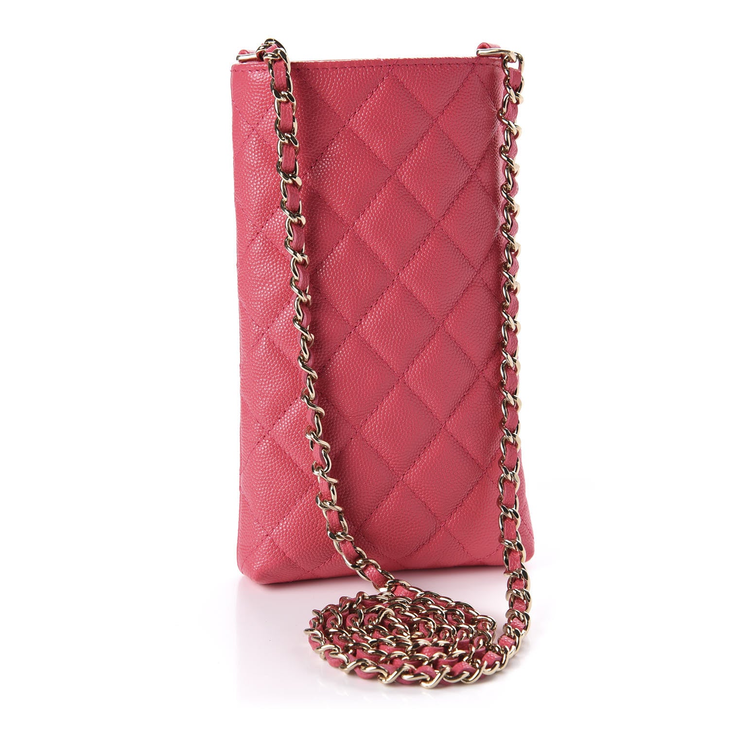 Chanel Caviar Quilted French New Wave Phone Holder With Chain Pink 2 of 11