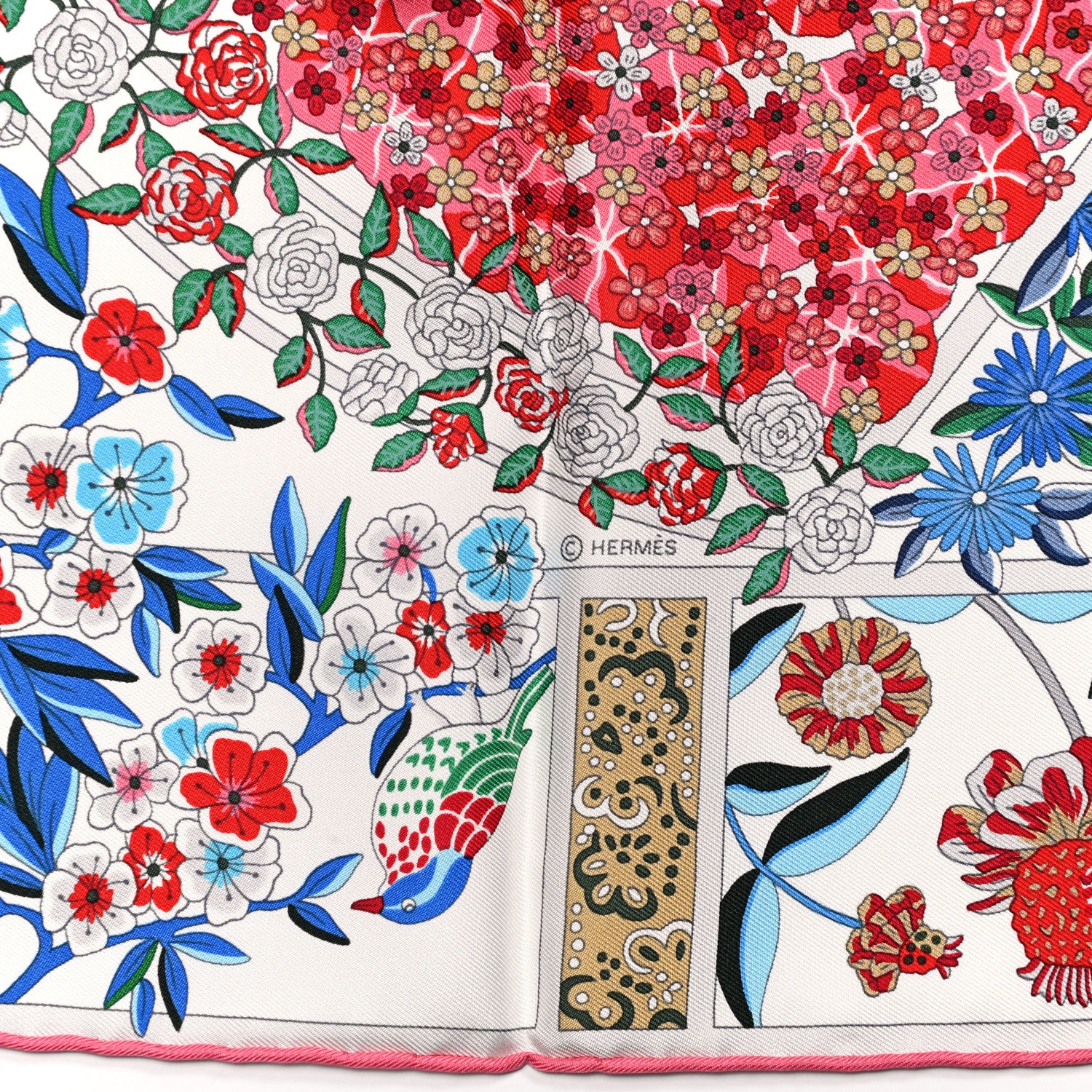 Hermes Silk Fleurs De Giverny Scarf 90 White Rouge Bleu 4 of 6