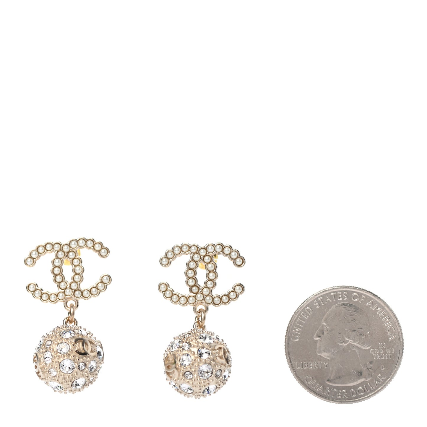 Crystal Pearl CC Drop Earrings Gold Pearly White