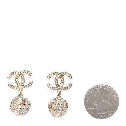 Chanel Crystal Pearl CC Drop Earrings Gold Pearly White 2 of 4