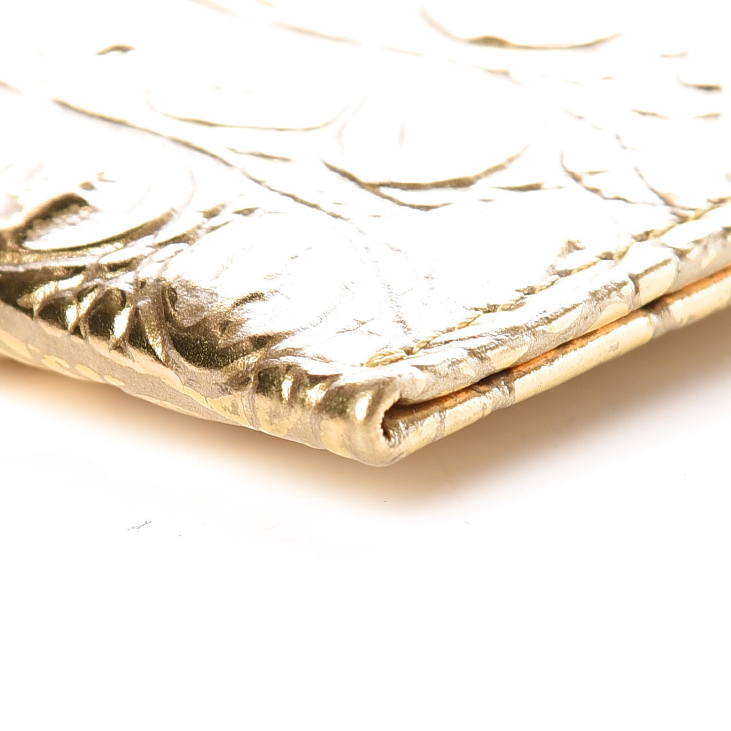 Metallic Calfskin Crocodile Embossed Cocodile Card Holder Gold