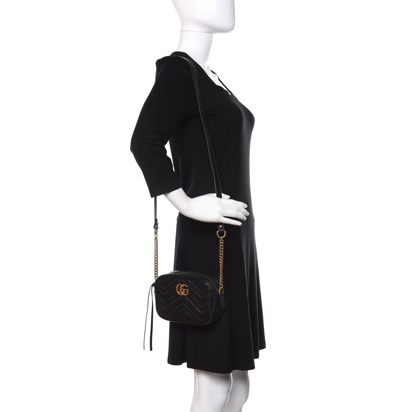 Calfskin Matelasse Mini GG Marmont Chain Shoulder Bag Black