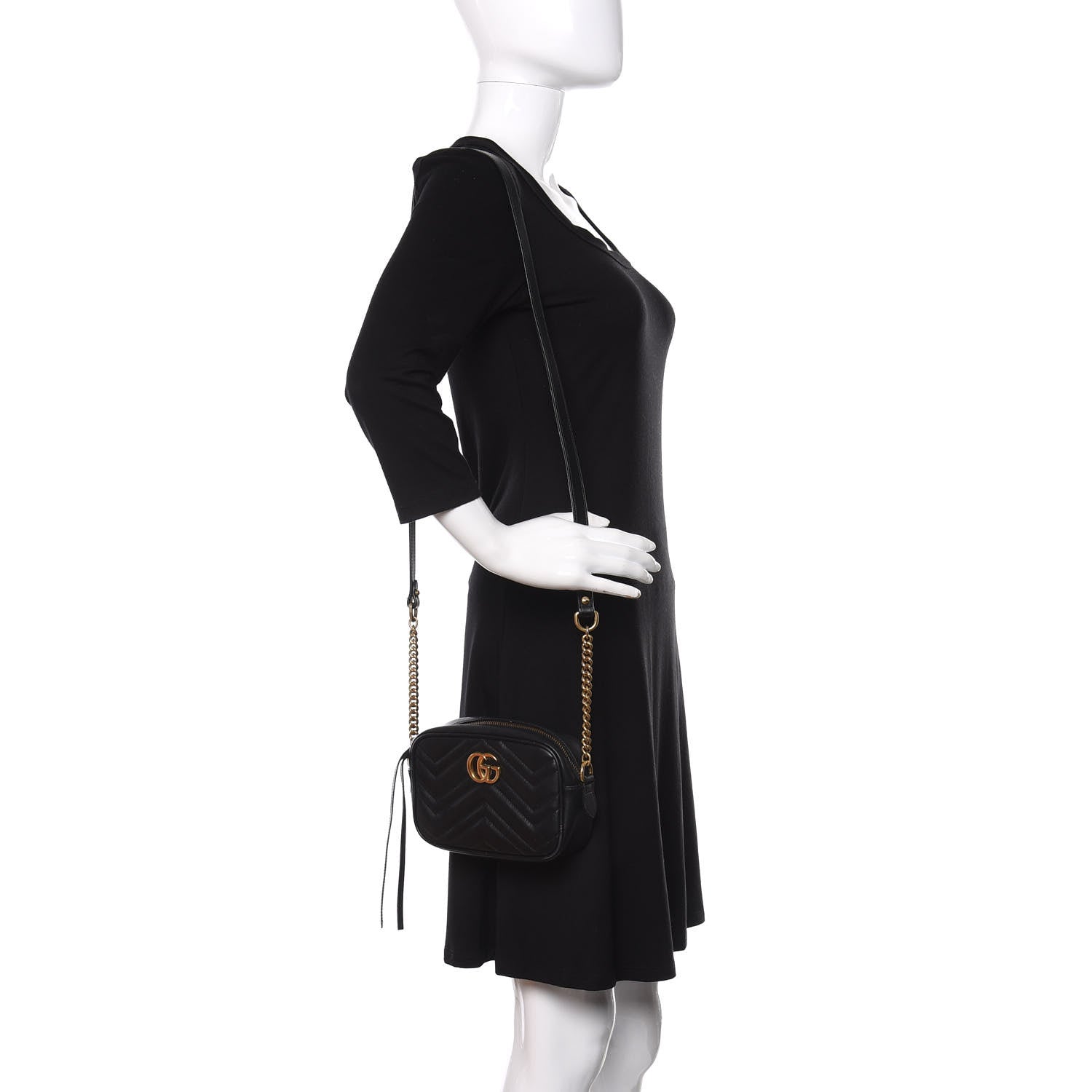 Gucci Calfskin Matelasse Mini GG Marmont Chain Shoulder Bag Black 2 of 10