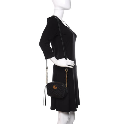 Gucci Calfskin Matelasse Mini GG Marmont Chain Shoulder Bag Black 2 of 10