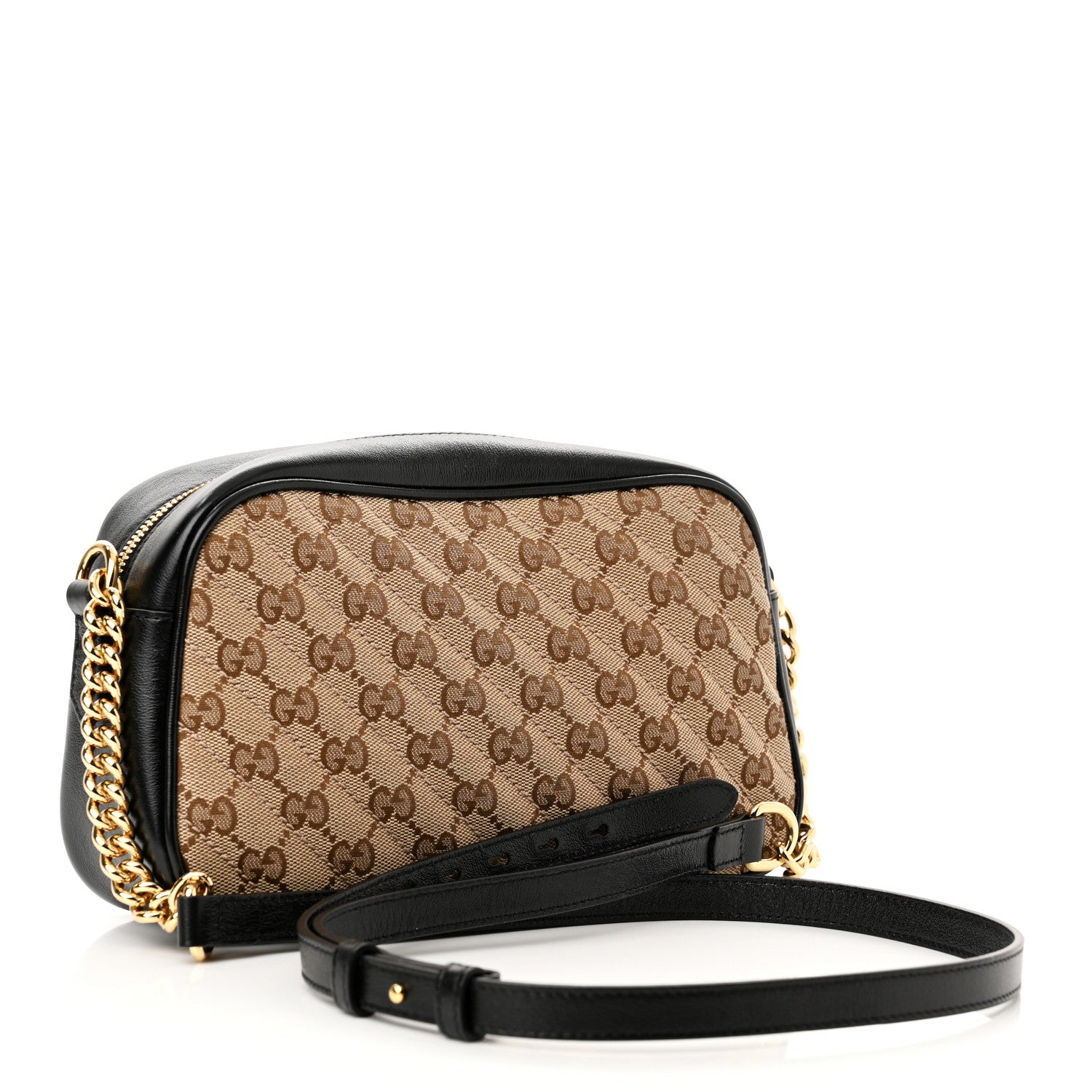 Gucci Monogram Matelasse Diagonal Small GG Marmont Chain Shoulder Bag Beige Black 3 of 10