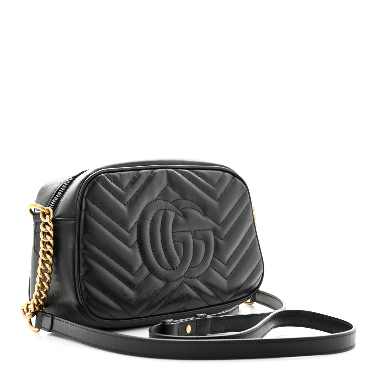 Gucci Calfskin Matelasse Small GG Marmont Chain Shoulder Bag Black 3 of 14
