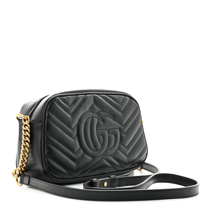 Gucci Calfskin Matelasse Small GG Marmont Chain Shoulder Bag Black 3 of 14