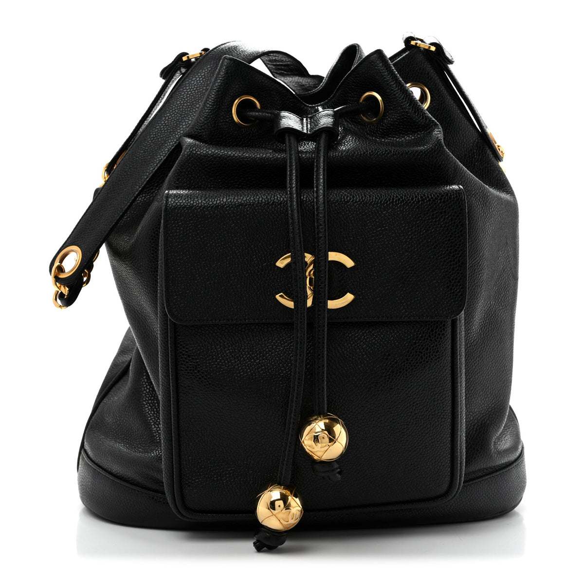 Caviar CC Drawstring Shoulder Bag Black