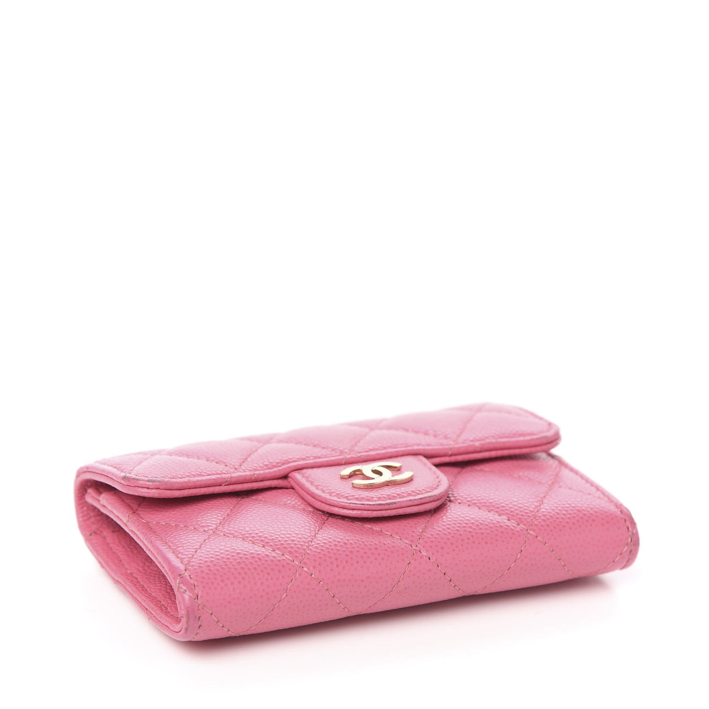 Iridescent Caviar Quilted Flap Card Holder Pink