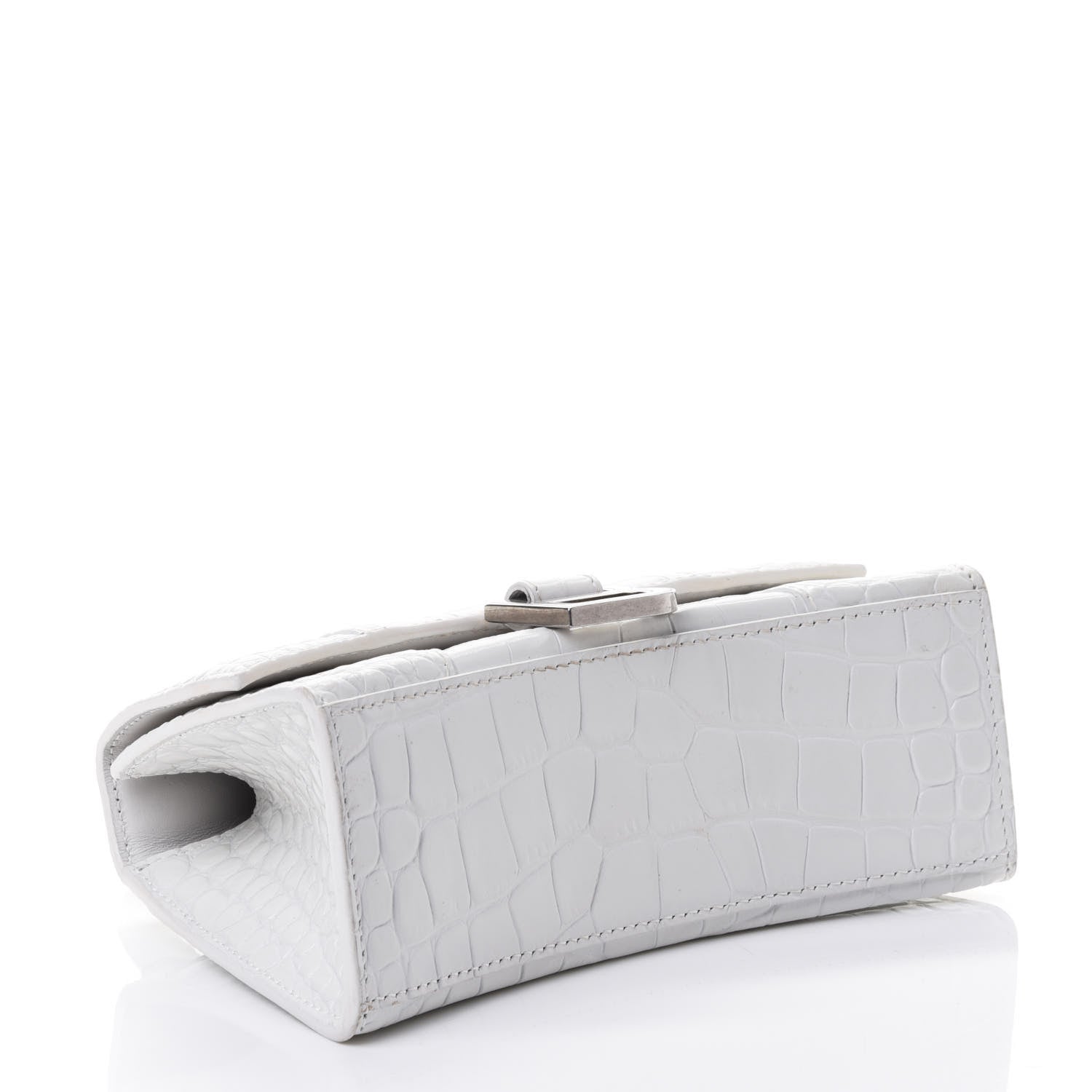Balenciaga Shiny Calfskin Crocodile Embossed Hourglass Top Handle Bag XS White 3 of 4