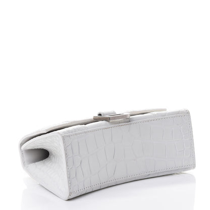 Balenciaga Shiny Calfskin Crocodile Embossed Hourglass Top Handle Bag XS White 3 of 4