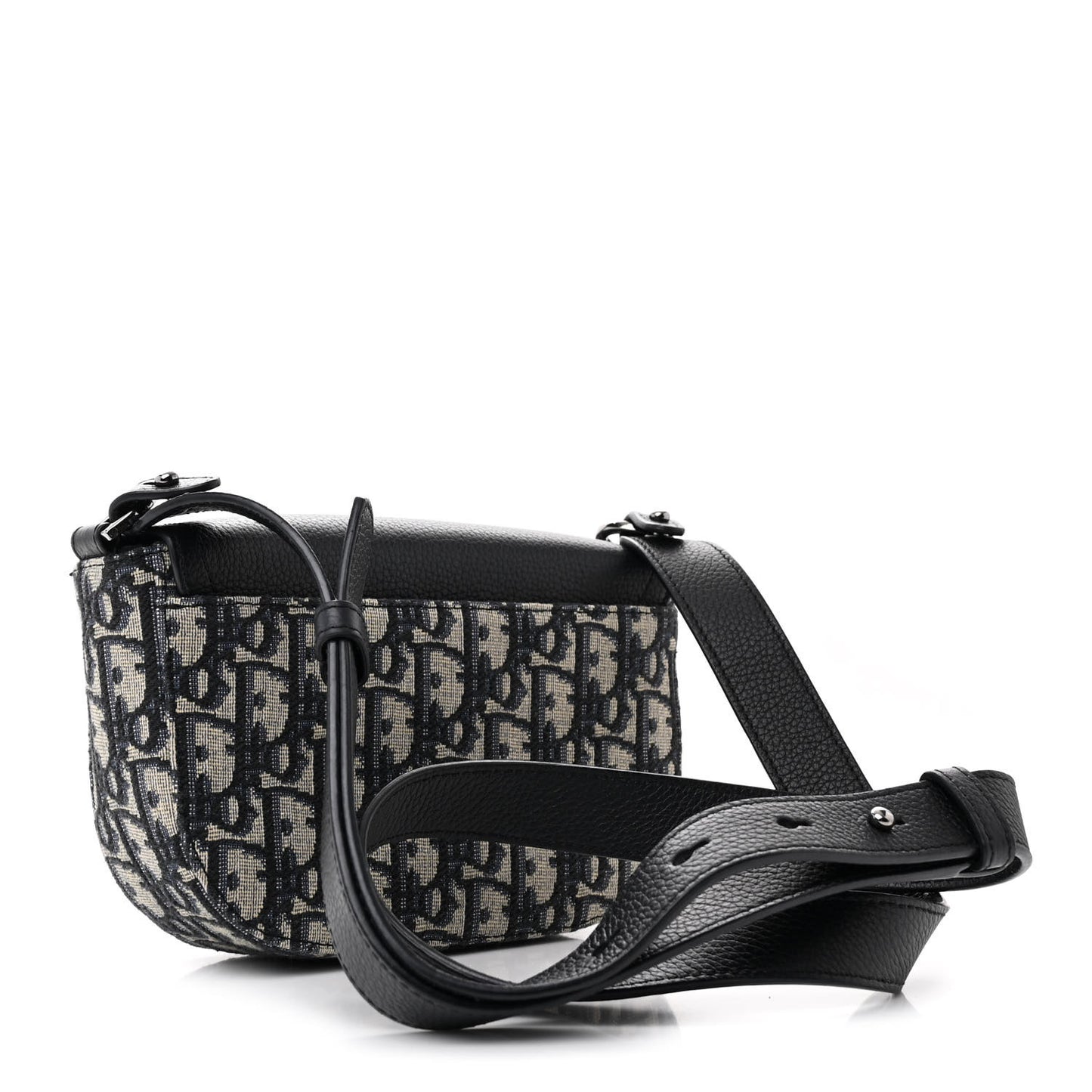 Grained Calfskin Oblique Mini Saddle Messenger Bag With Flap Beige Black
