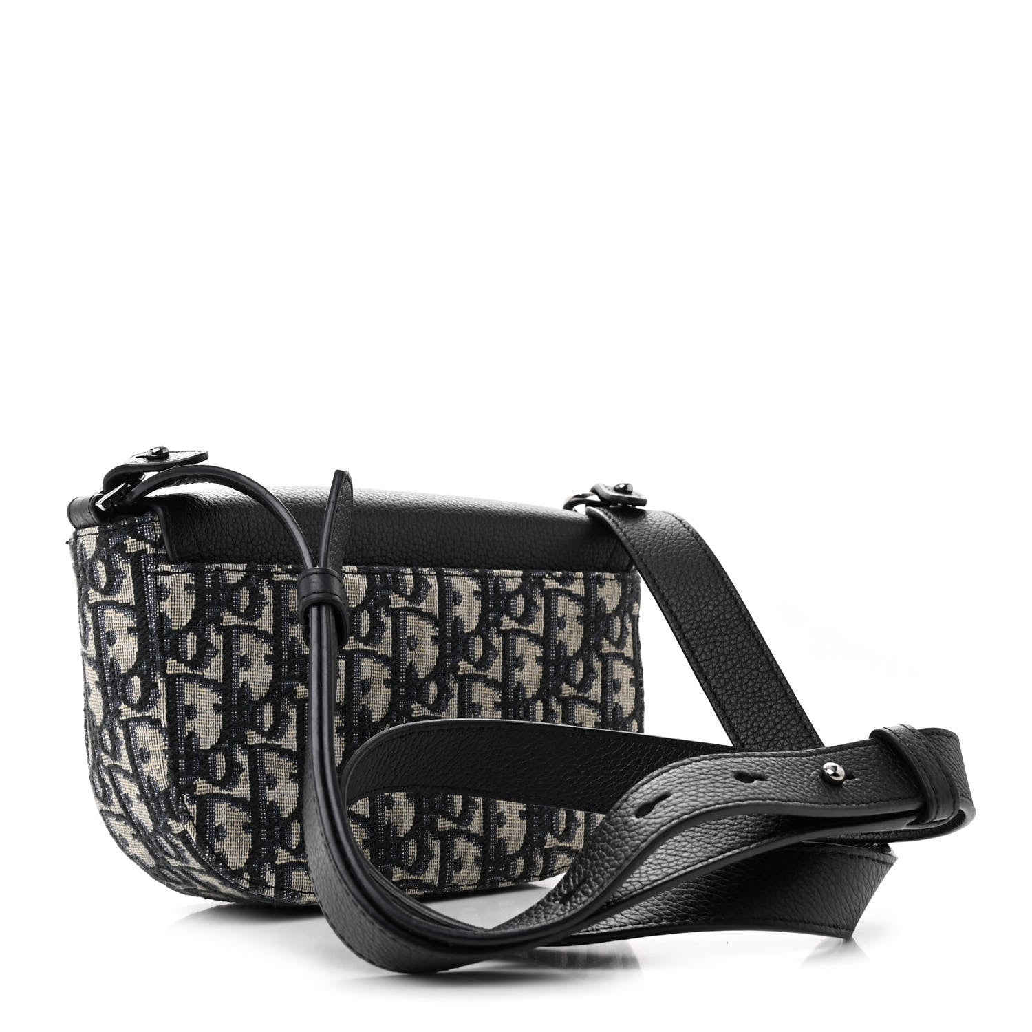 Christian Dior Grained Calfskin Oblique Mini Saddle Messenger Bag With Flap Beige Black 3 of 14