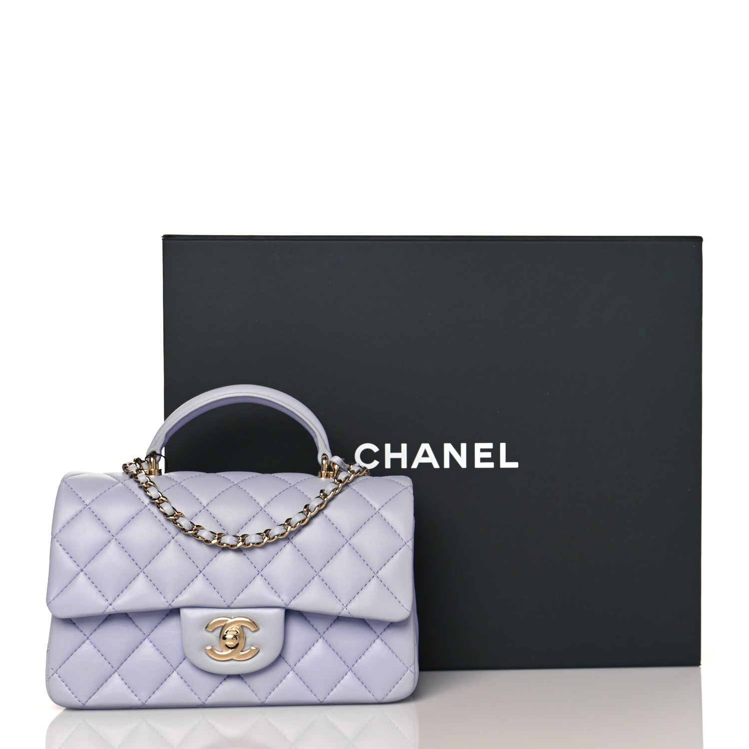 Chanel Lambskin Quilted Mini Top Handle Rectangular Flap Light Purple 11 of 11