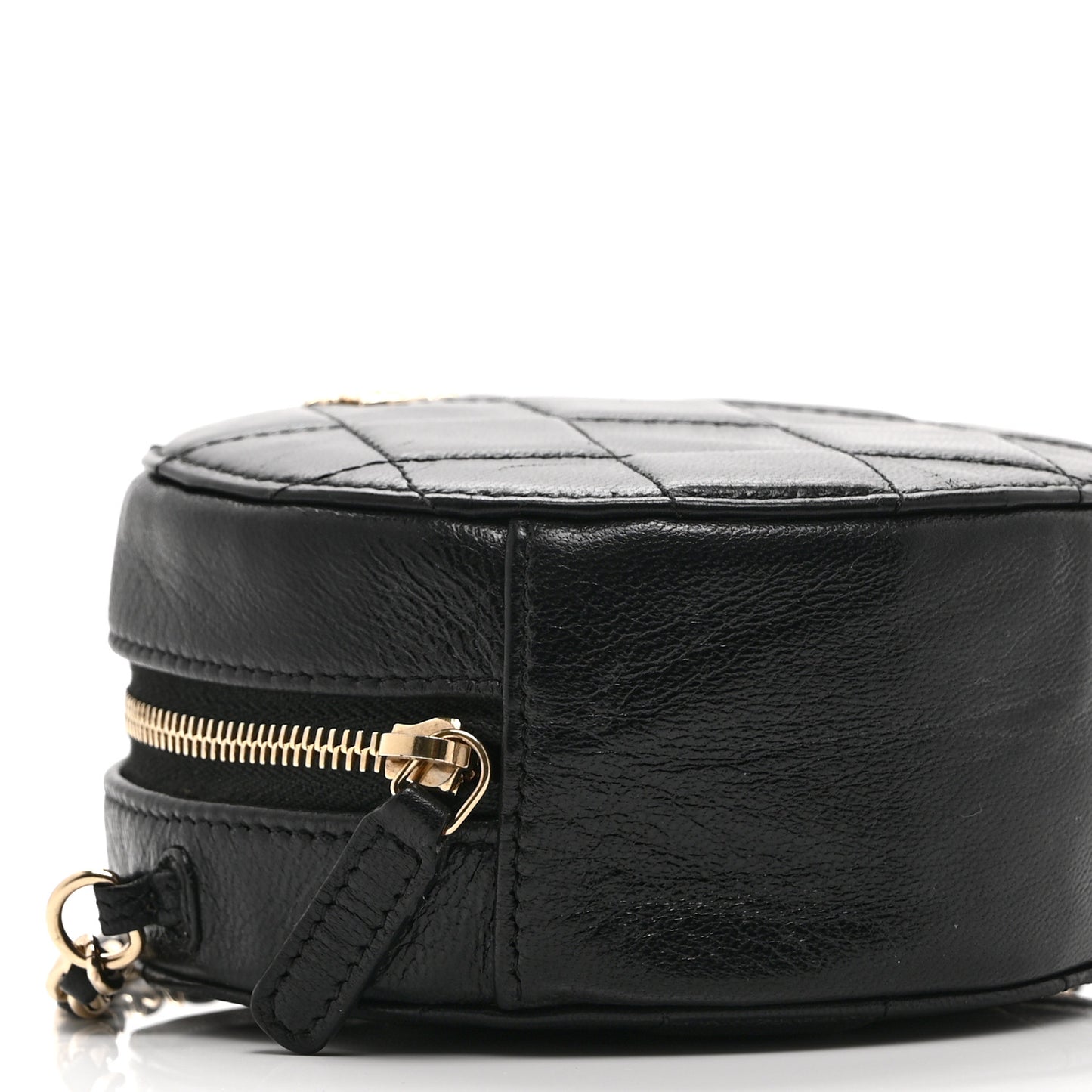 Calfskin Round Clutch With Chain Black