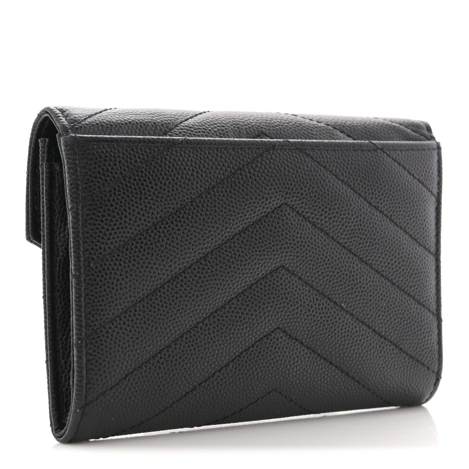 Saint Laurent Grain De Poudre Matelasse Chevron Small Monogram Envelope Wallet Black 3 of 9