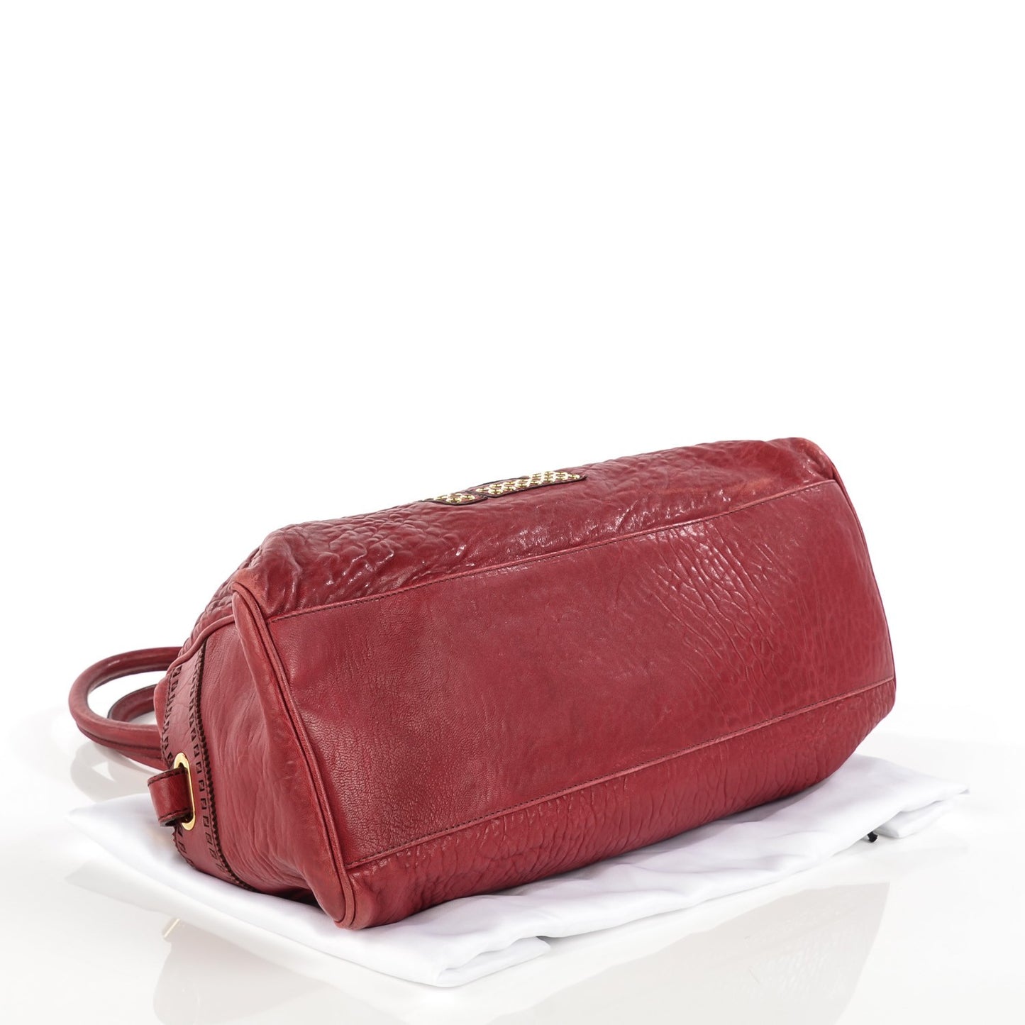 Distressed Lambskin Grommet Bag De Jour Rosso