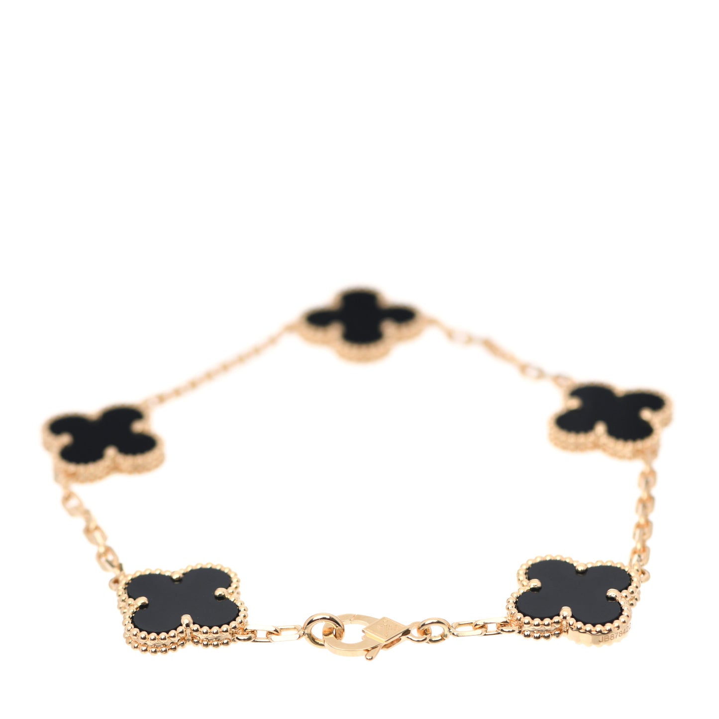 18K Yellow Gold Black Onyx 5 Motifs Vintage Alhambra Bracelet