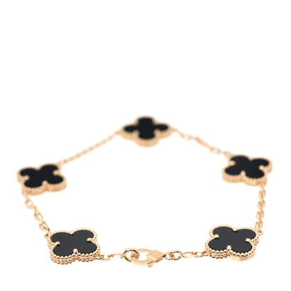 Van Cleef & Arpels 18K Yellow Gold Black Onyx 5 Motifs Vintage Alhambra Bracelet 3 of 8