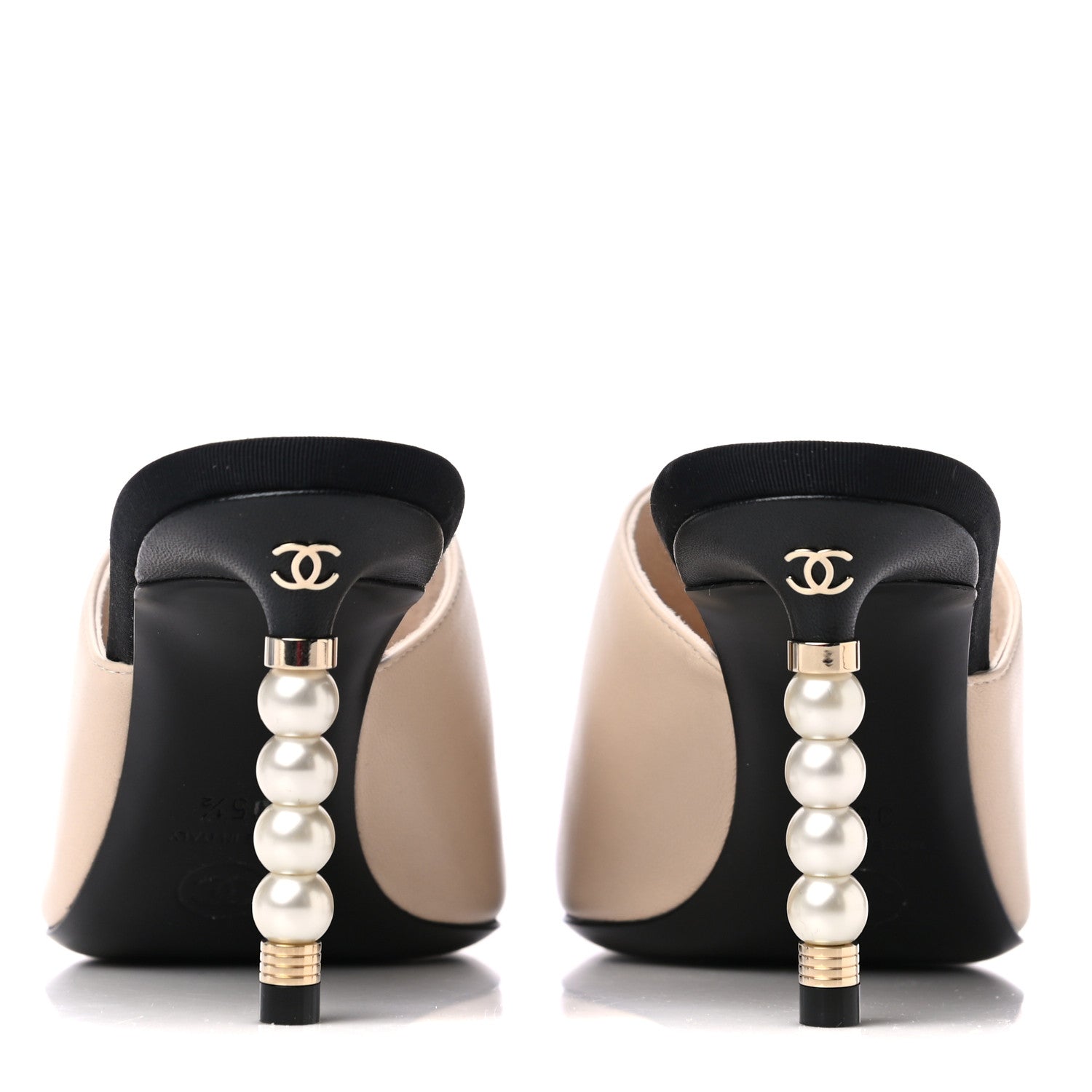 Chanel Lambskin Grosgrain Cap Toe Pearl Mule 35.5 Beige Black 5 of 9