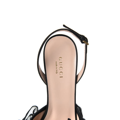 Gucci Tulle Ruffle Mid Heel Slingback Sandals 37.5 Black 8 of 11