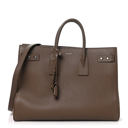 Saint Laurent Grained Calfskin Large Thin Sac De Jour Dark Wood 1 of 10