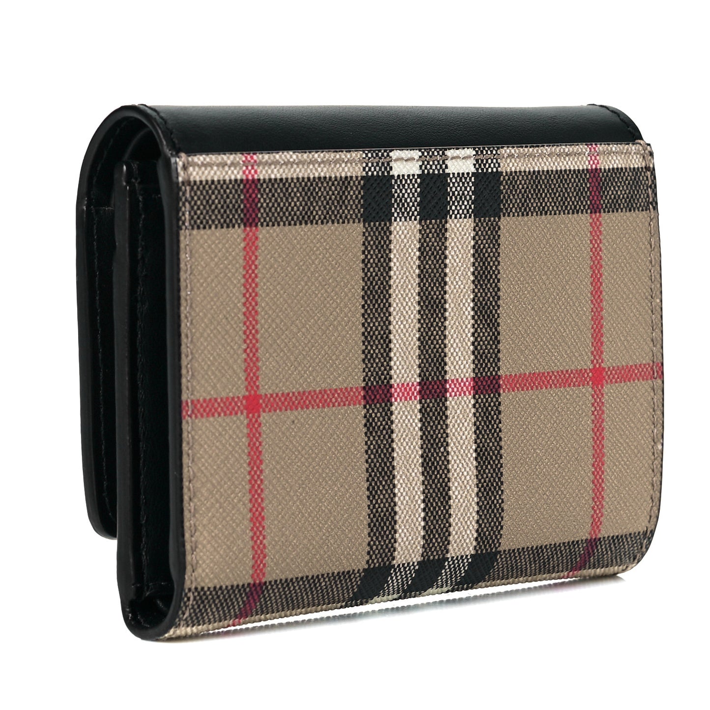 Calfskin House Check Compact Wallet Black