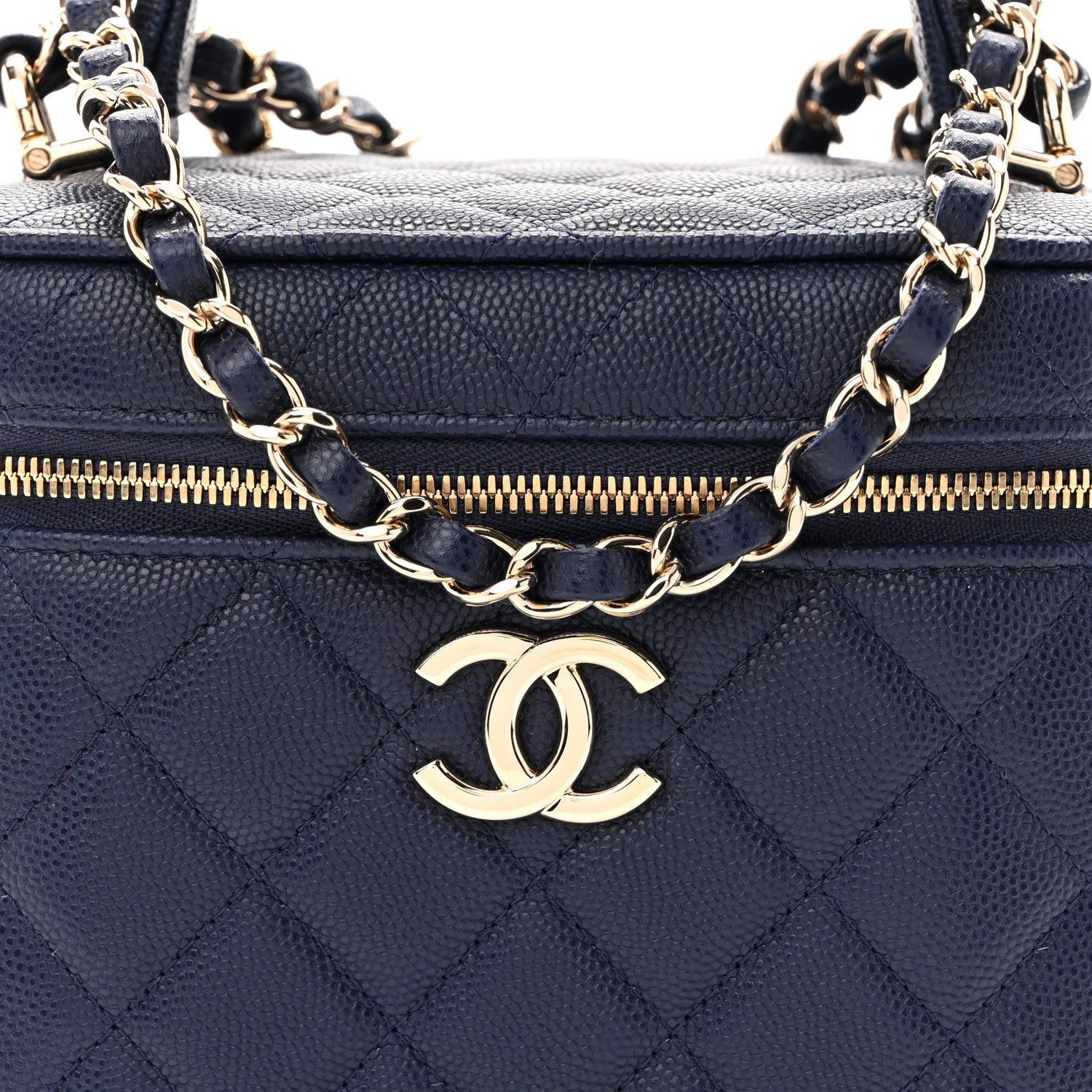 Chanel Caviar Quilted Small Top Handle Vanity Case With Chain Navy Blue 8 of 10