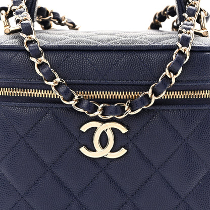 Chanel Caviar Quilted Small Top Handle Vanity Case With Chain Navy Blue 8 of 10