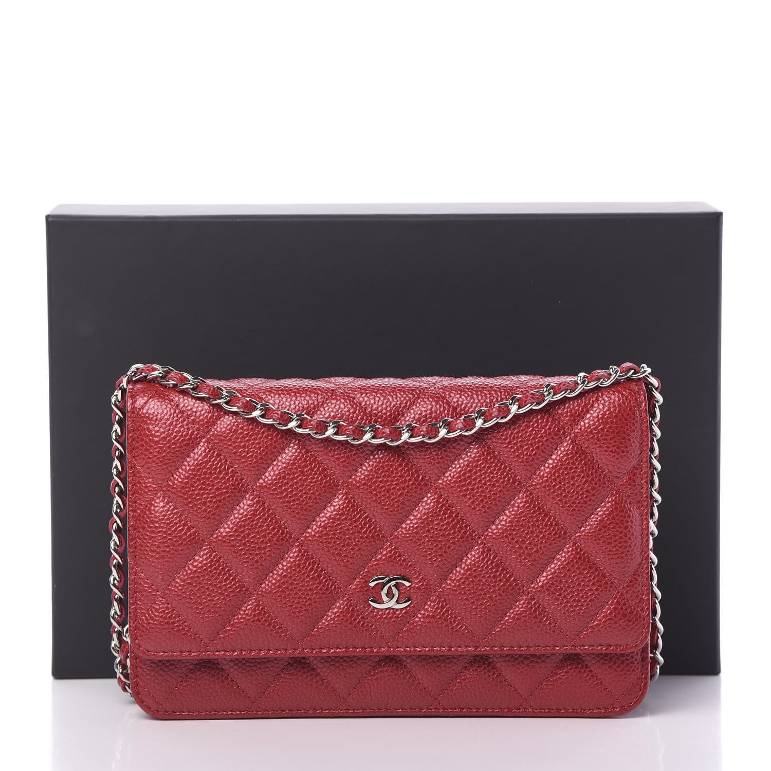 Chanel Iridescent Caviar Quilted Wallet On Chain WOC Red 11 of 11