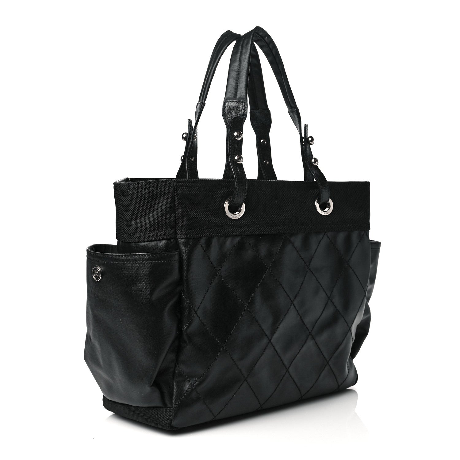 Chanel Coated Canvas Quilted Large Paris Biarritz Tote Black 4 of 11