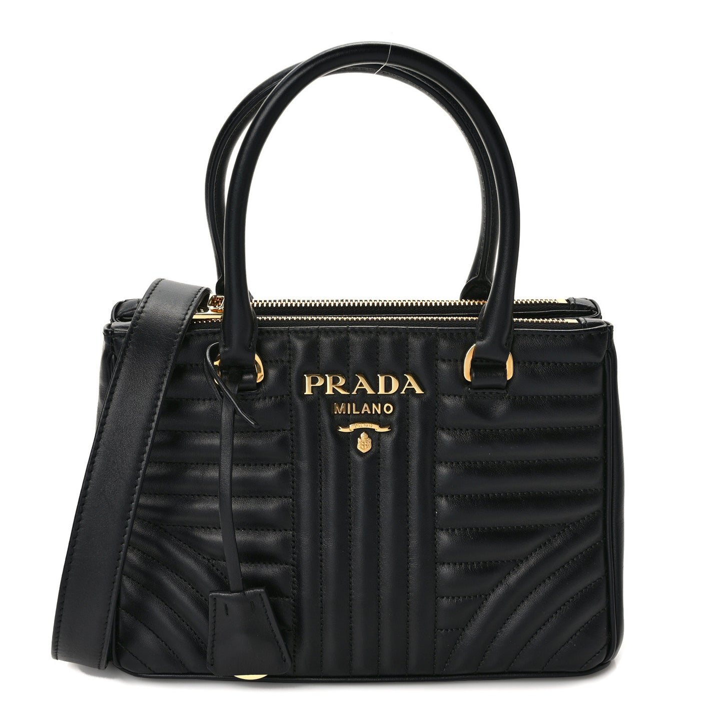 Soft Calfskin Diagramme Galleria Double Zip Tote Black