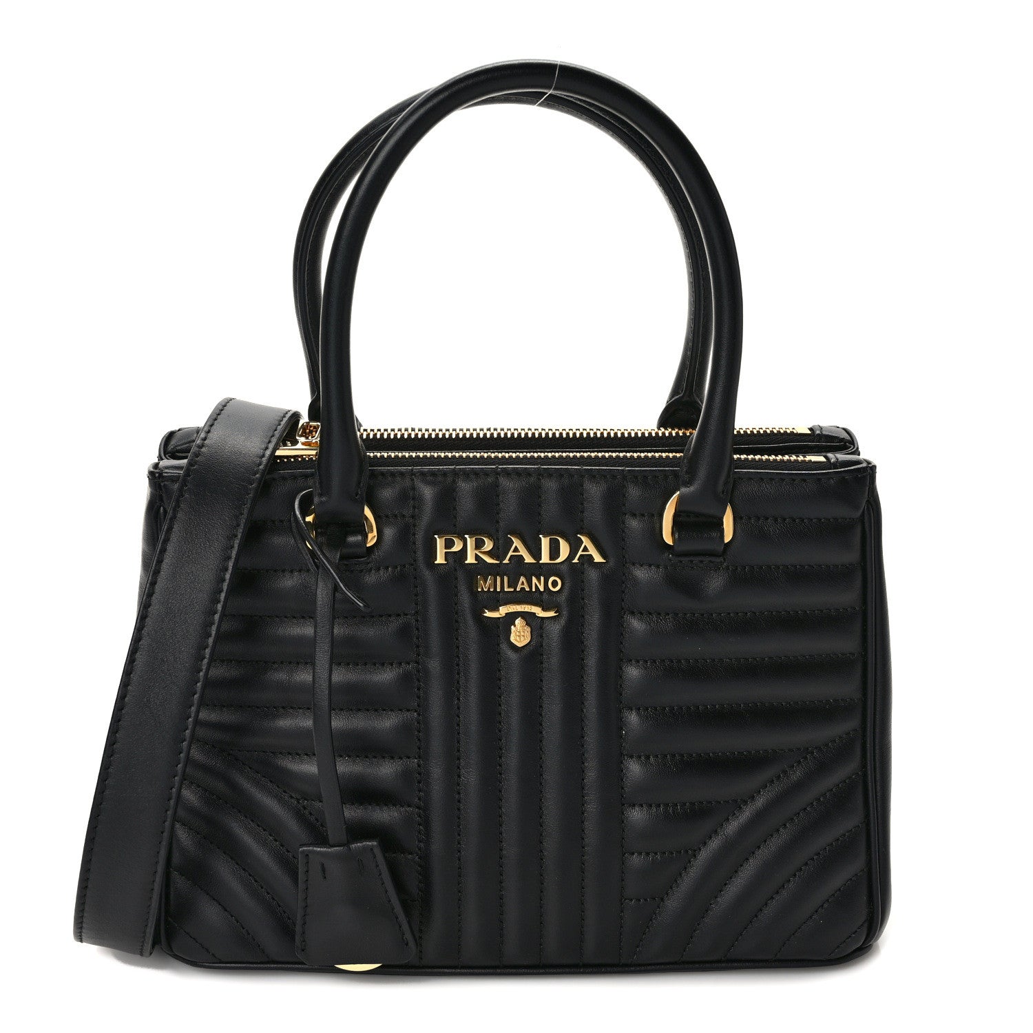Prada Soft Calfskin Diagramme Galleria Double Zip Tote Black 1 of 9