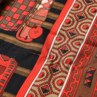 Hermes Cashmere Silk Colliers de Chiens Shawl 140 Black Rouge Kaki 9 of 9
