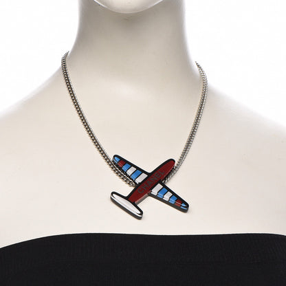 Chanel Resin Striped Airplane Necklace Black White Red 2 of 6