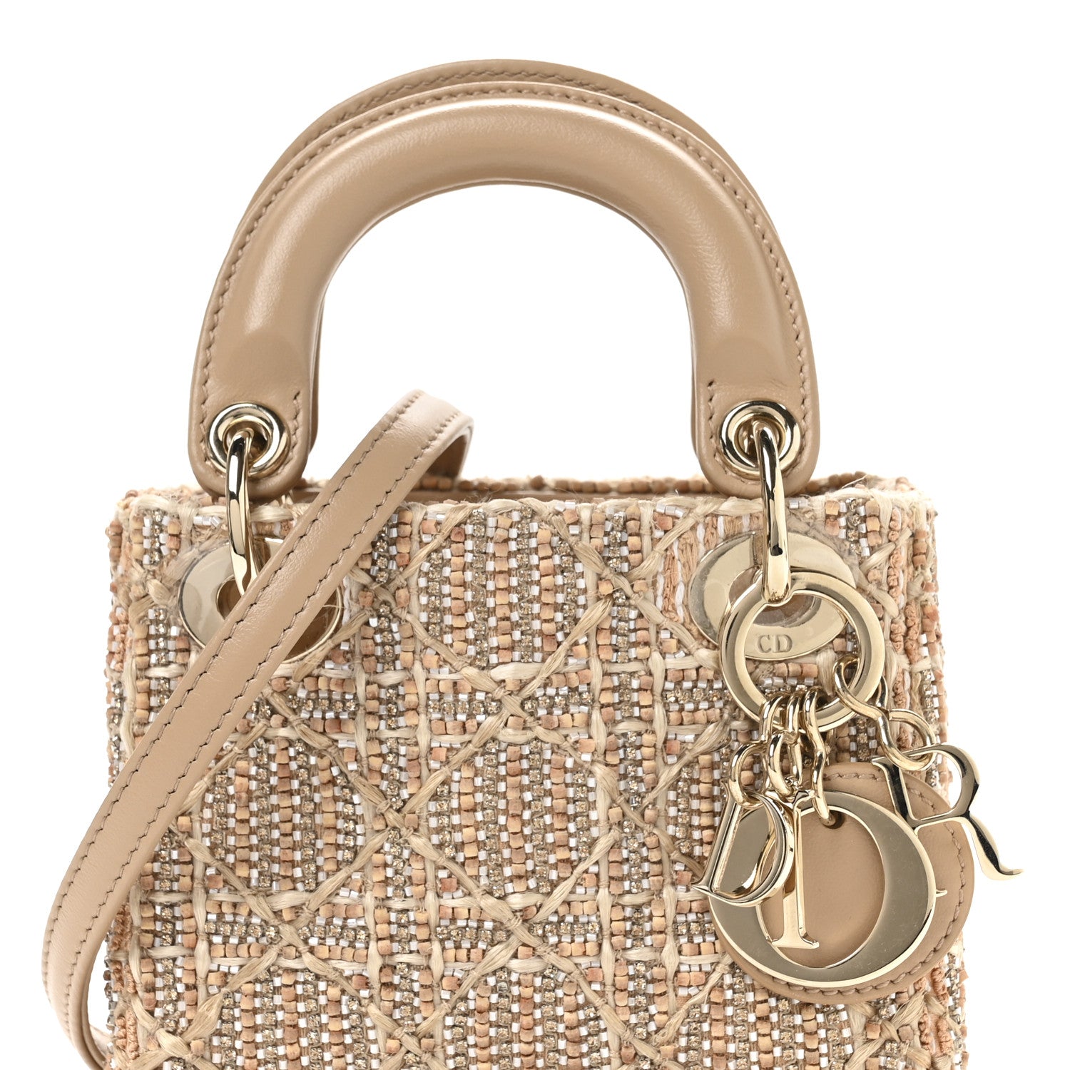 Christian Dior Lambskin Cannage Beaded Crystal Embroidered Micro Lady Dior Beige 8 of 11