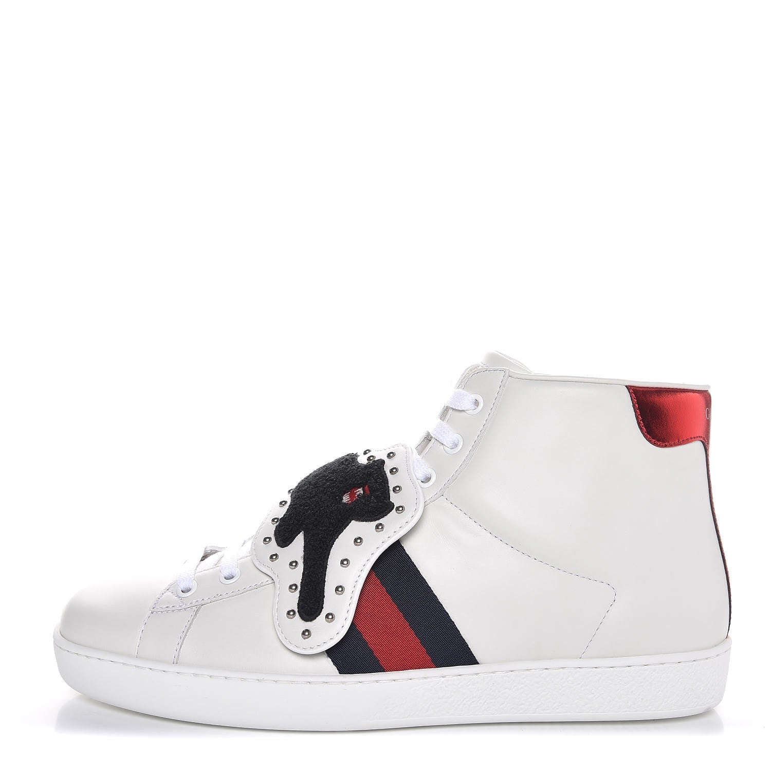 Gucci Calfskin Web Panther Embroidered Mens Ace High Top Sneakers 9.5 White 1 of 10