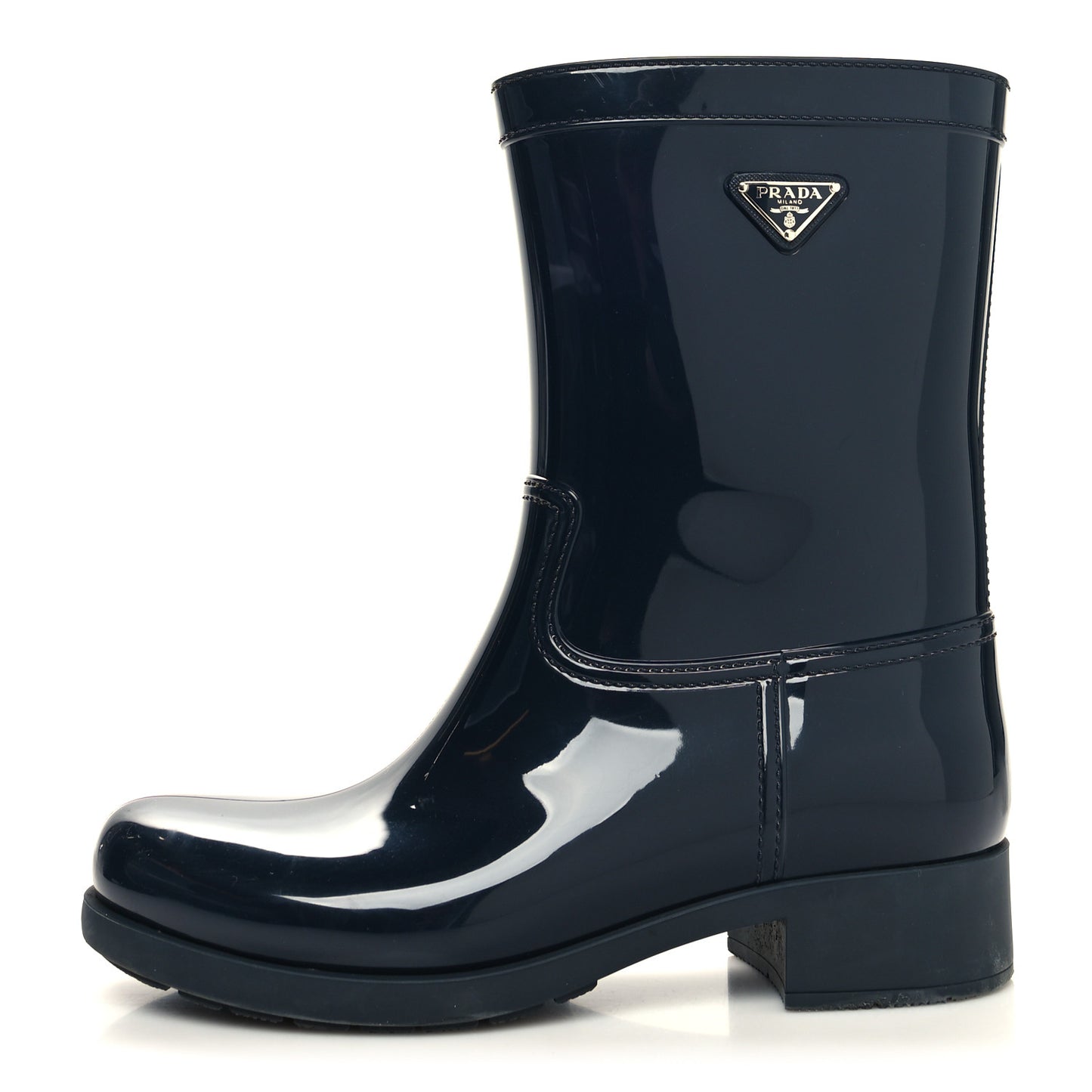 Sport Rubber Metal Triangle Logo Ankle Rain Boots 40 Black