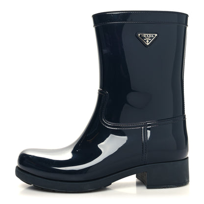 Prada Sport Rubber Metal Triangle Logo Ankle Rain Boots 40 Black 1 of 7