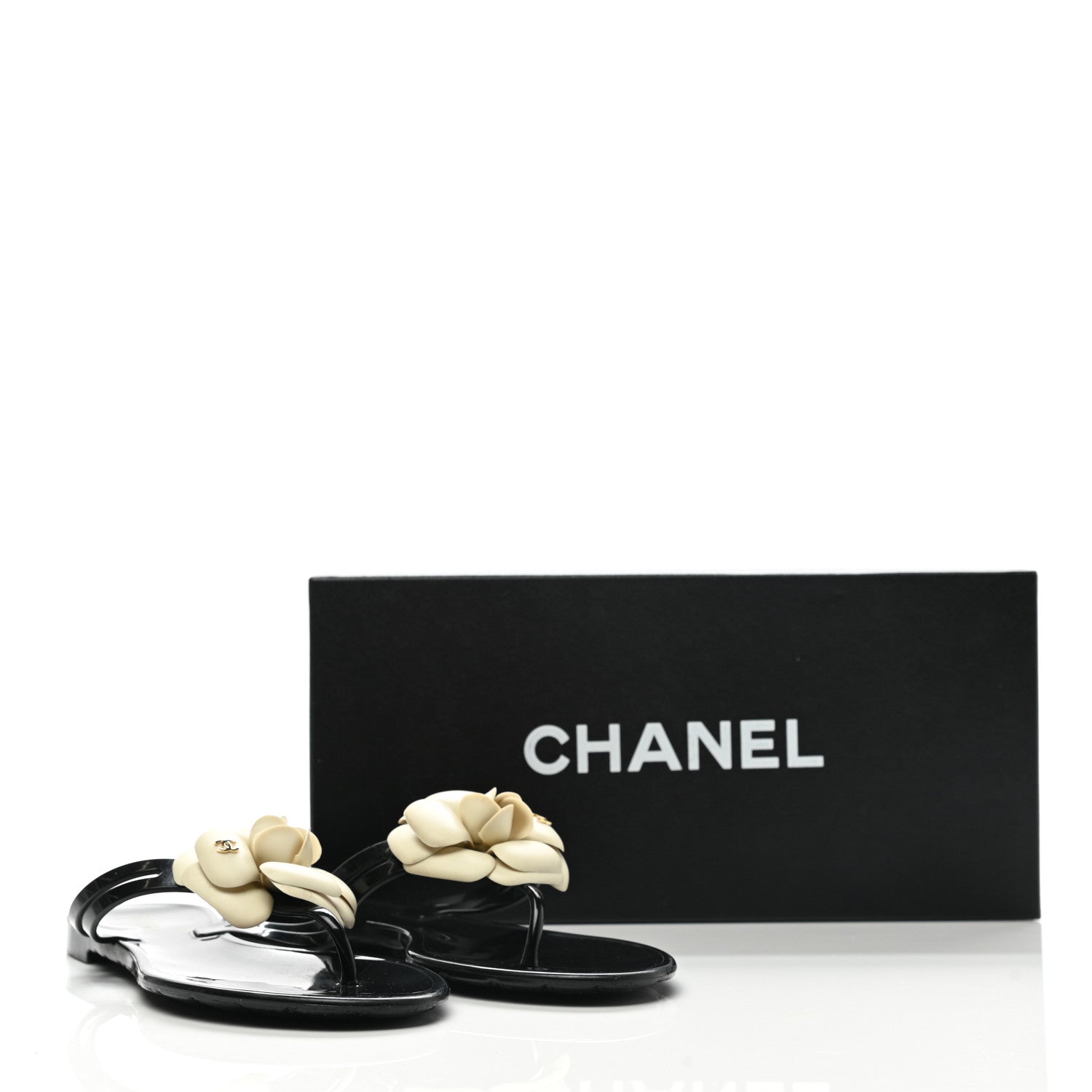 Chanel Jelly Camellia Thong Sandals 37 Black Ivory 9 of 9